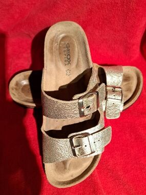 Geox Woman Metallic Gold Double-Buckle Sandals